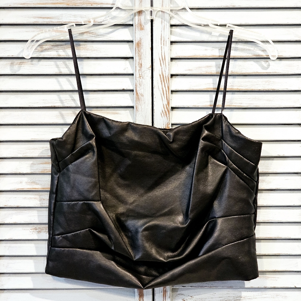 DEE DEE FAUX LEATHER CROP TOP Large Black Festival Coachella Goth Going Out Top - Picture 1 of 7